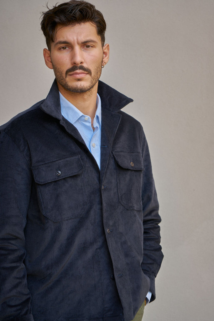 Salvatore Piccolo Overshirt Vietnam Corduroy Steel Blue