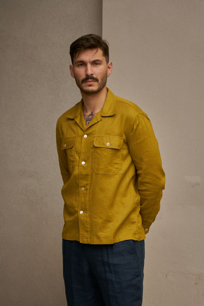 Salvatore Piccolo Overshirt Vietnam Cotton/Linen Ocher