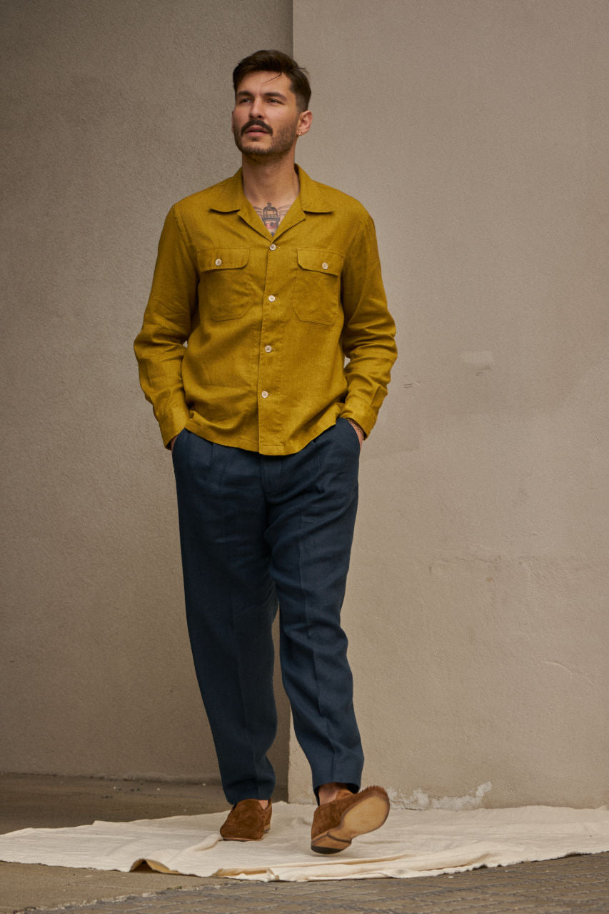 Salvatore Piccolo Overshirt Vietnam Cotton/Linen Ocher