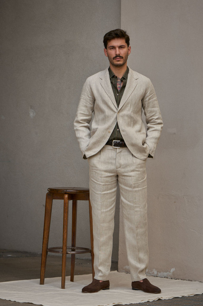 Salvatore Piccolo Pants Marcello KS96 Herringbone Linen