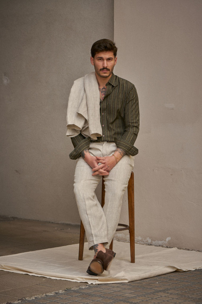 Salvatore Piccolo Pants Marcello KS96 Herringbone Linen