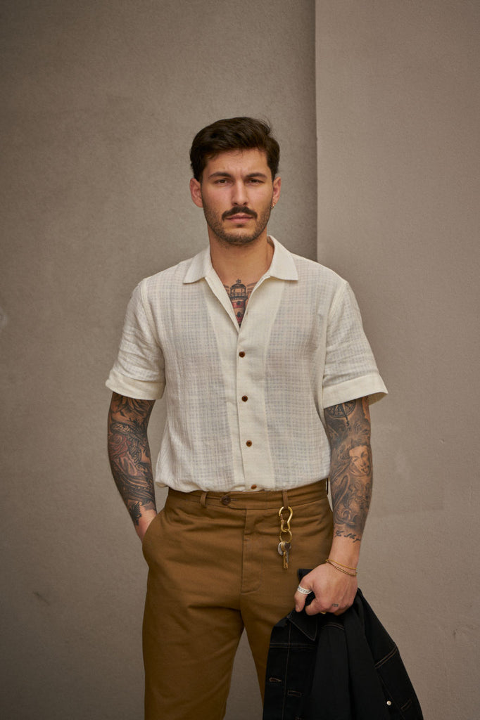 Salvatore Piccolo Short Sleeve Shirt Justin Muslin Ecru