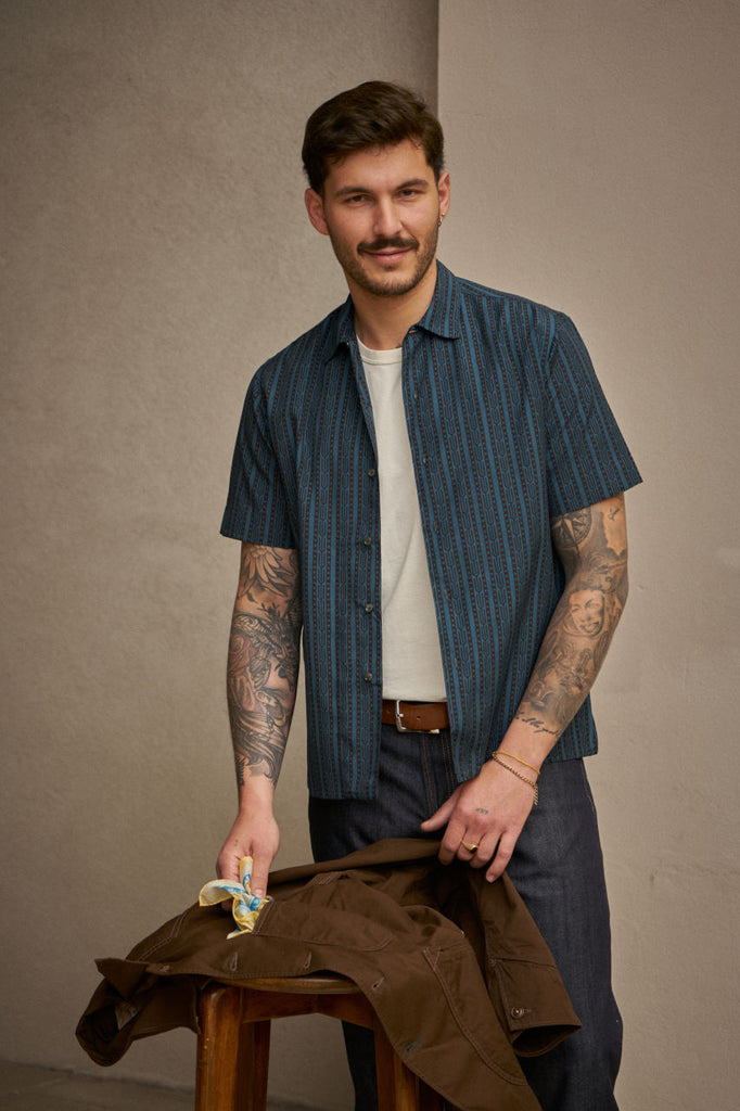 Salvatore Piccolo Short Sleeve Shirt Justin Safari Navy