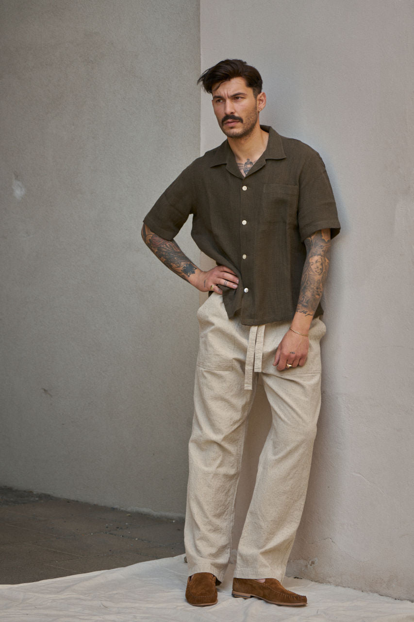 Salvatore Piccolo Short Sleeve Shirt Vietnam Textured Muslin