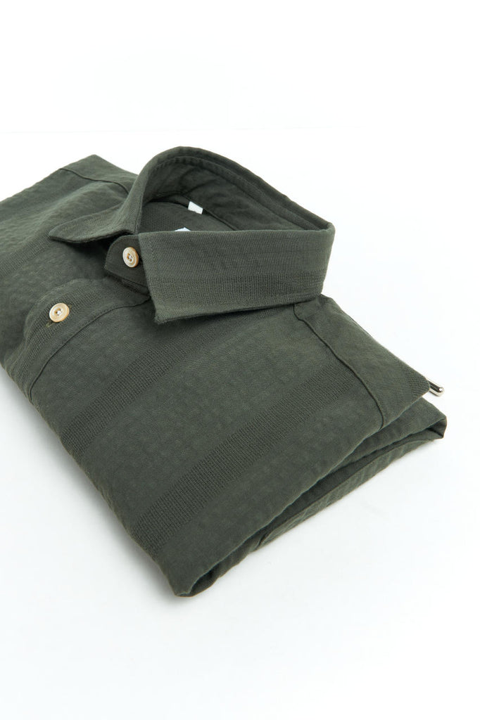 Salvatore Piccolo Popover Shirt Gianni Seersucker Stripes Green