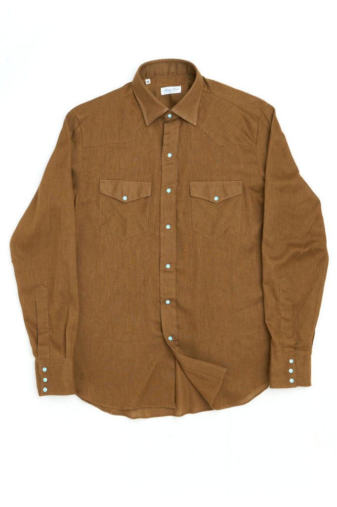 Salvatore Piccolo Texana Shirt Cotton/Linen Tobacco