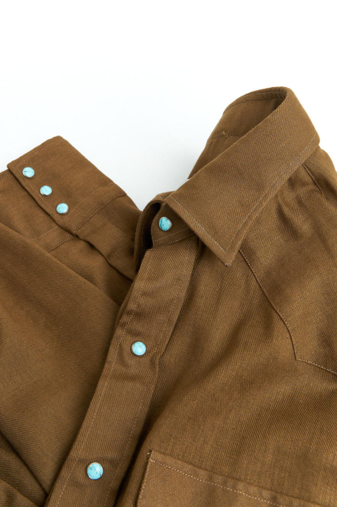 Salvatore Piccolo Texana Shirt Cotton/Linen Tobacco