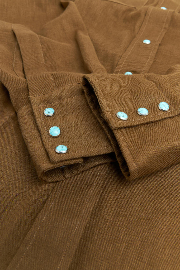 Salvatore Piccolo Texana Shirt Cotton/Linen Tobacco