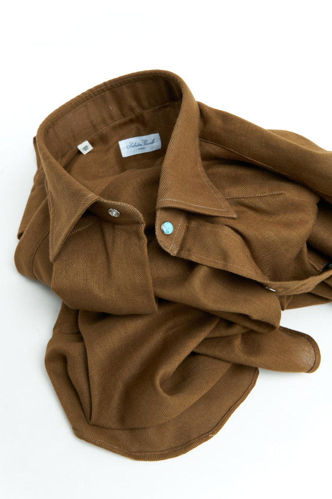 Salvatore Piccolo Texana Shirt Cotton/Linen Tobacco