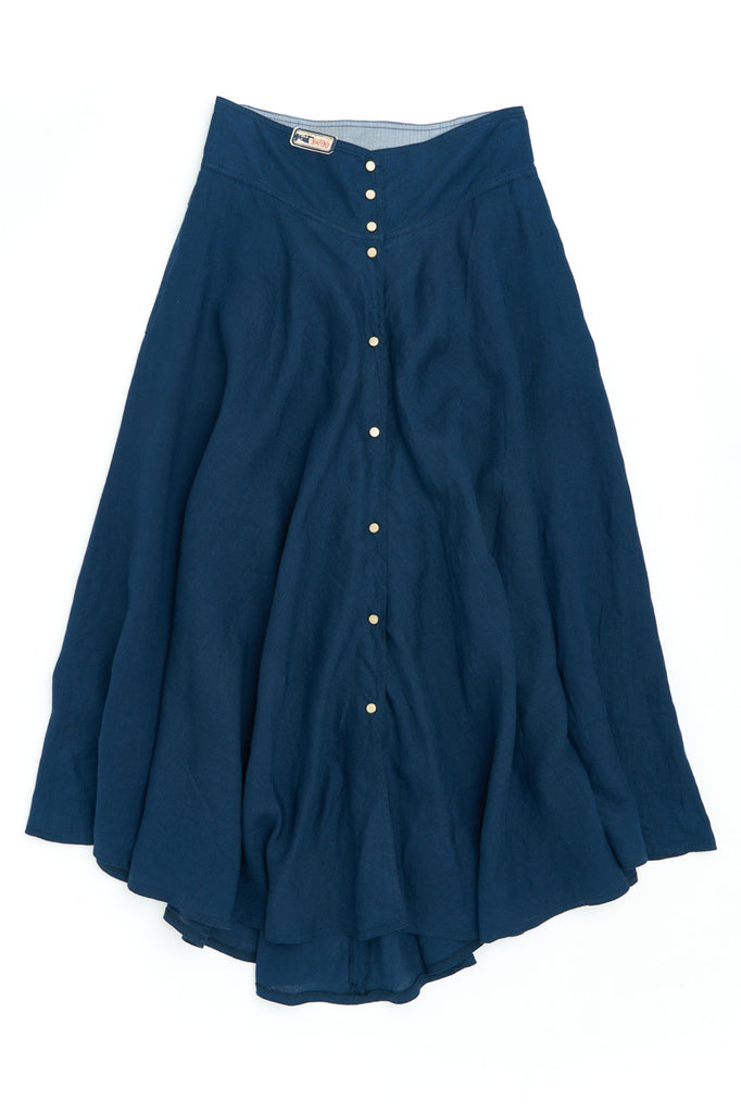 Scarti Lab Buttoned Linen Skirt W700-SV437 Indigo