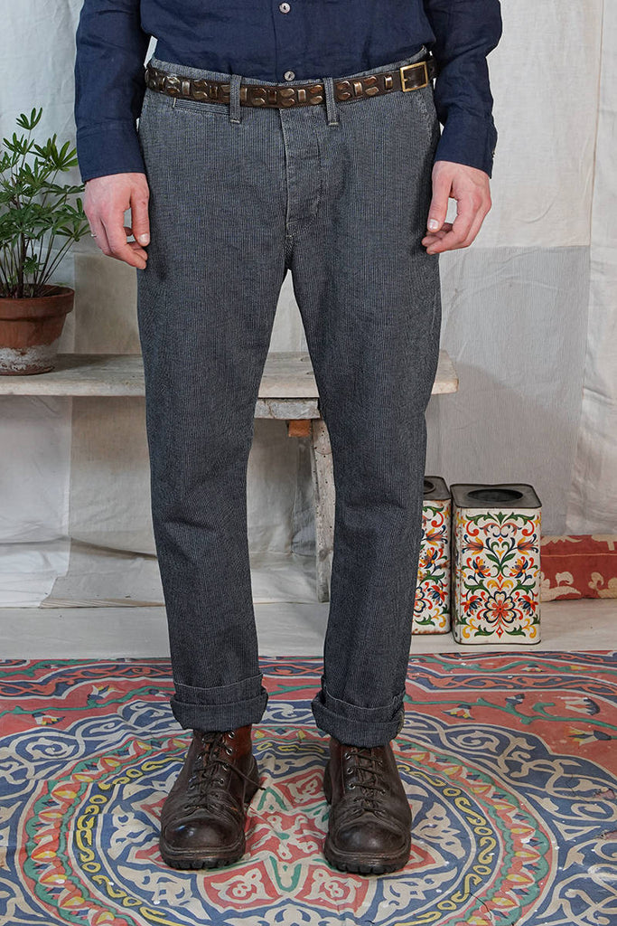 Scarti Lab Chinos 133-SM529 Cotton/Linen Oxford Stripes Navy