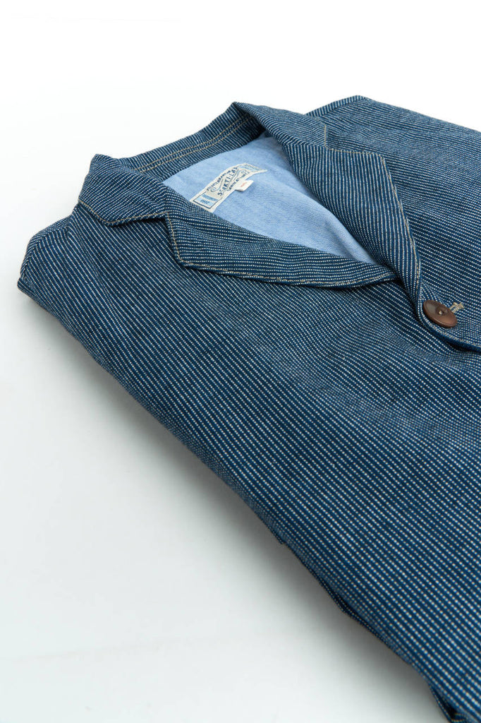 Scarti Lab Suit Jacket 712-SM529 Cotton/Linen Oxford Stripes Navy