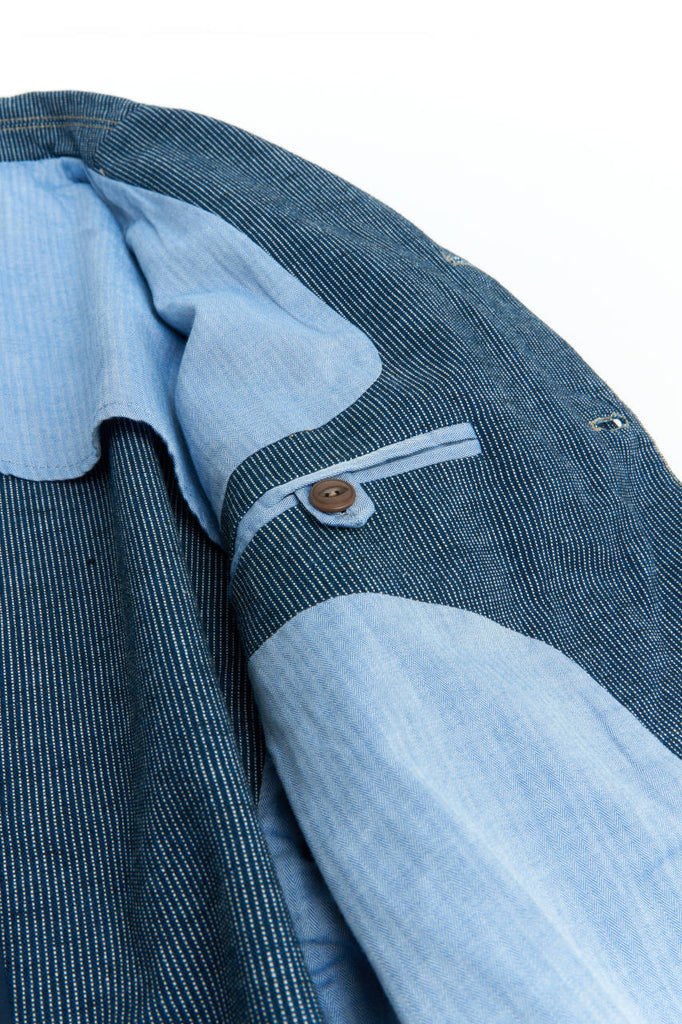 Scarti Lab Suit Jacket 712-SM529 Cotton/Linen Oxford Stripes Navy