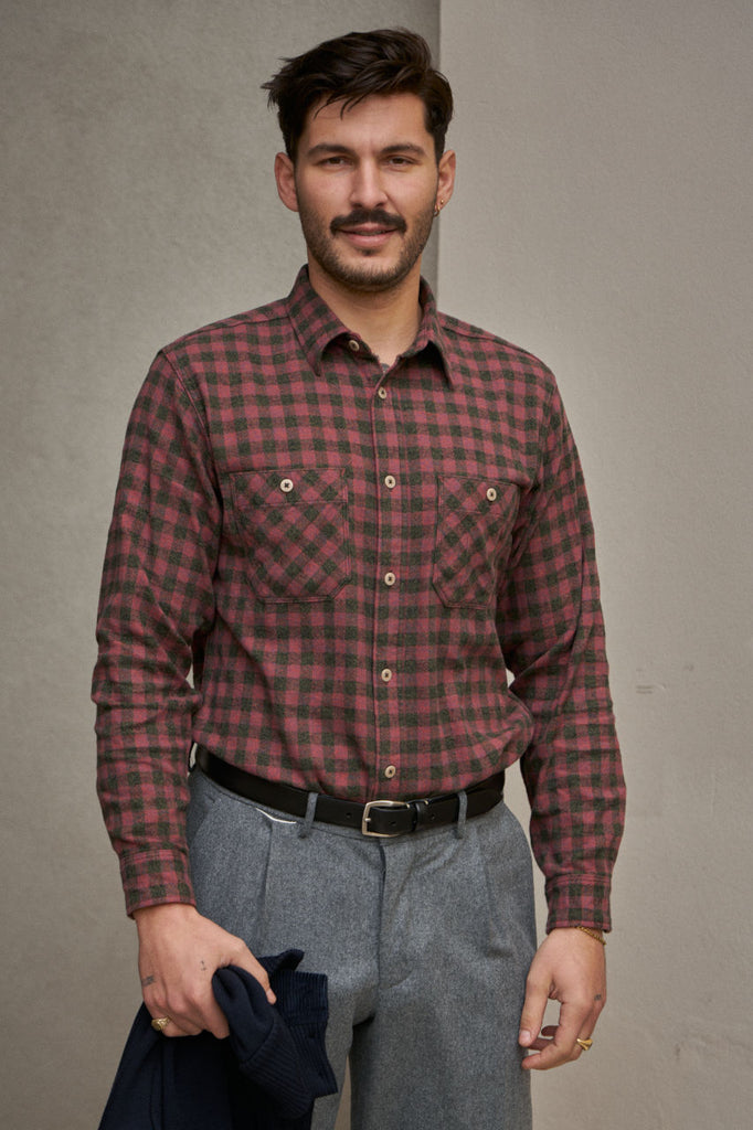 Seuvas Plaid Flannel Work Shirt Pink