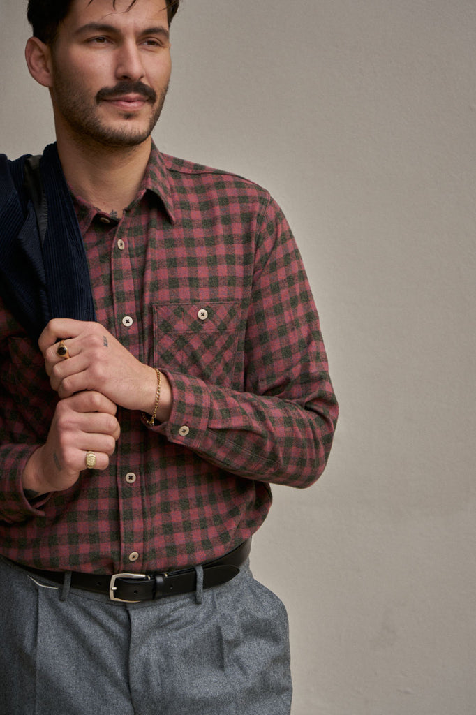 Seuvas Plaid Flannel Work Shirt Pink