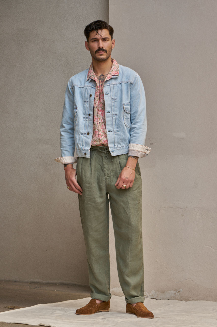 Seuvas Tapered 2-Tuck Pants Linen Olive | SUNSETSTAR