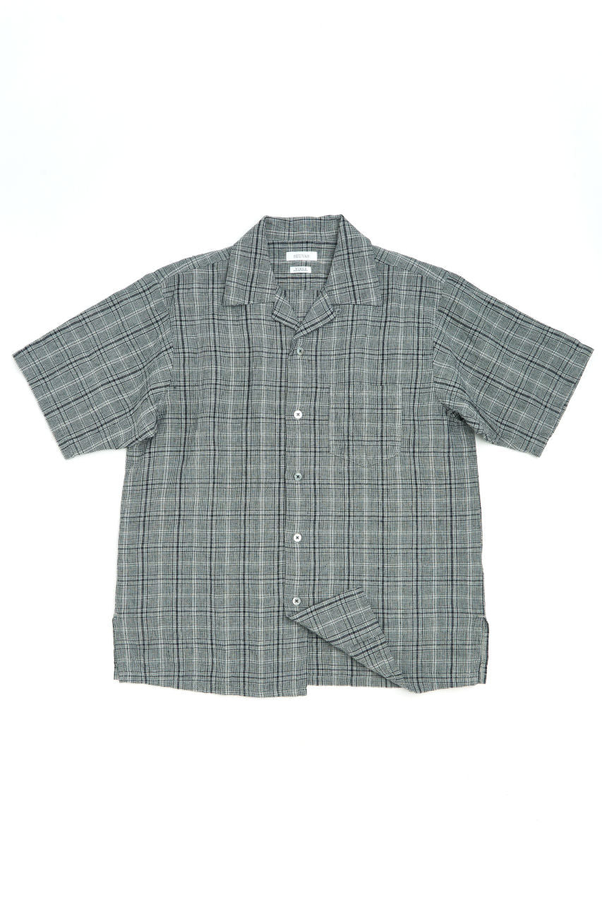 Seuvas Open Collar Shirt Linen Check Grey | SUNSETSTAR