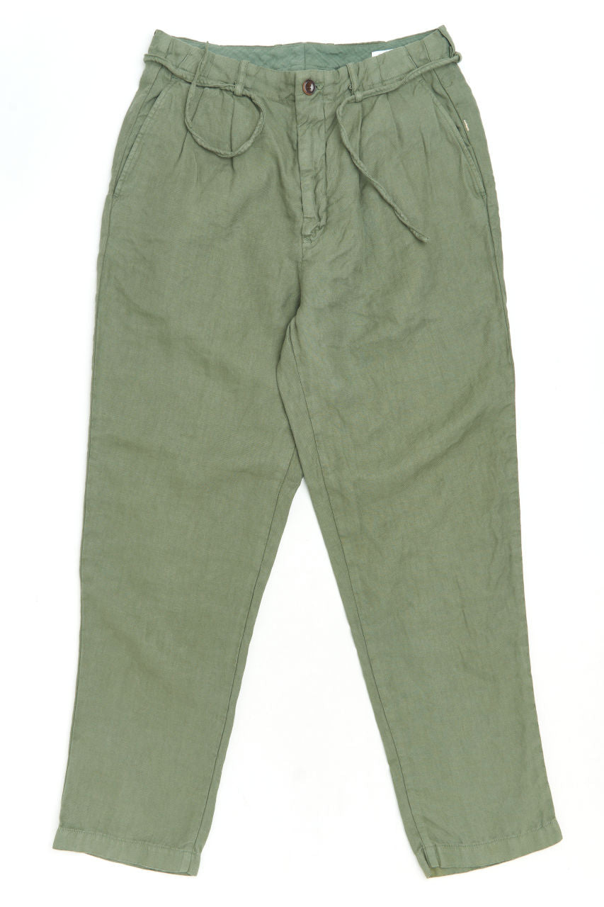 Seuvas Tapered 2-Tuck Pants Linen Olive | SUNSETSTAR