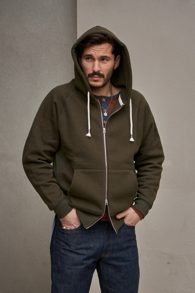 Wonder Looper Zip Hoodie Double Heavyweight French Terry Khaki