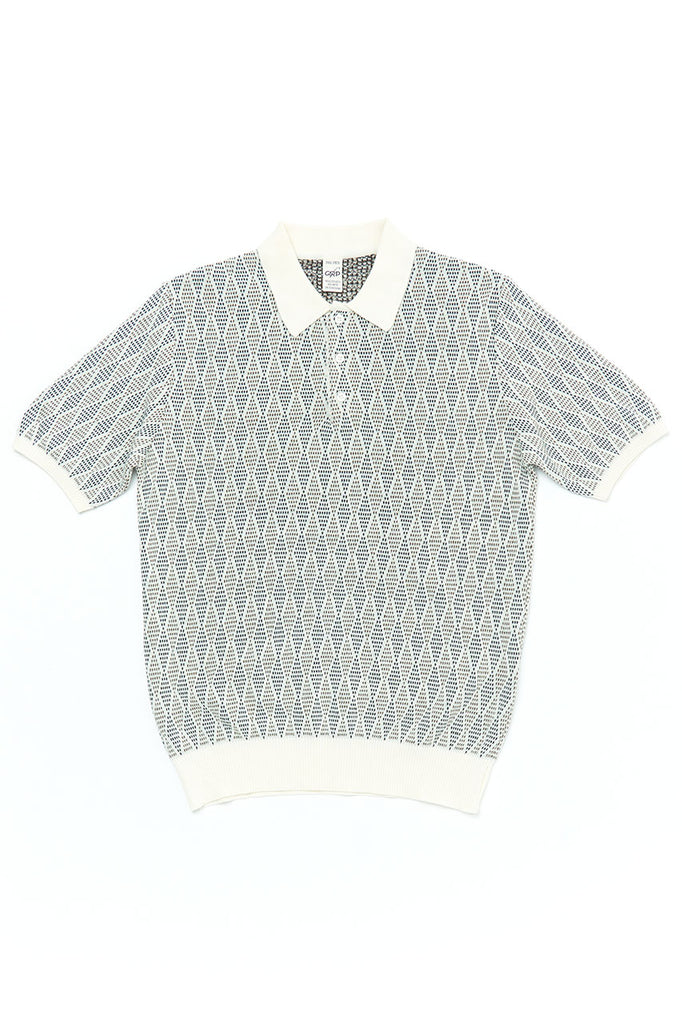 GRP Knitwear 3-Button-Polo Rombo Knit Ecru/Brown/Blue