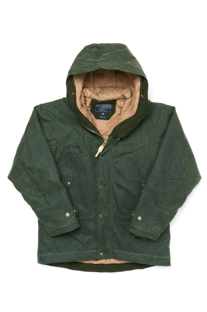 Manifattura Ceccarelli Waxed Mountain Jacket Wool Padded Cotton Cupro Dark Green