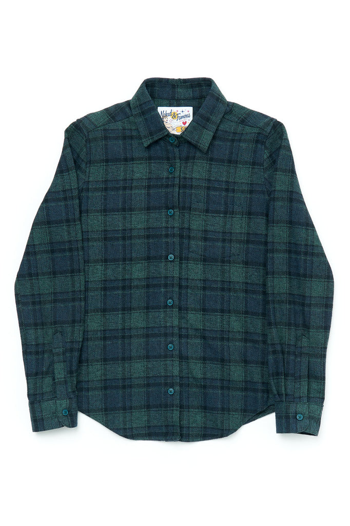 Naked & Famous Denim Country Shirt Heavy Vintage Flannel Blue / Green