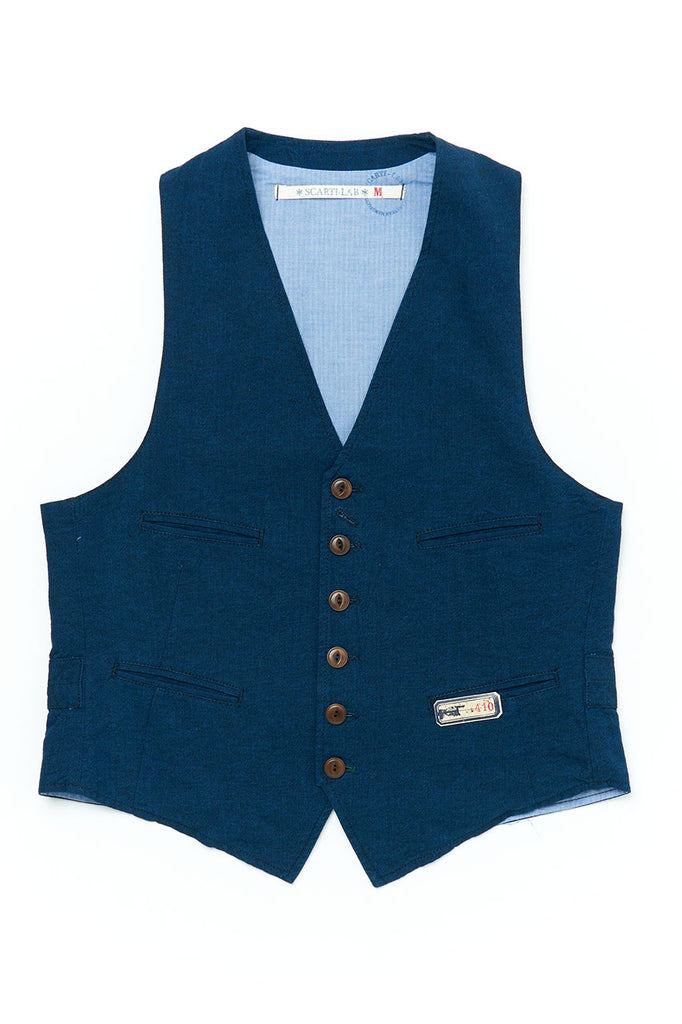 Scarti Lab Classic Vest 410-SM407 Cotton/Linen Blend Indigo