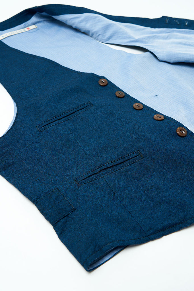 Scarti Lab Classic Vest 410-SM407 Cotton/Linen Blend Indigo