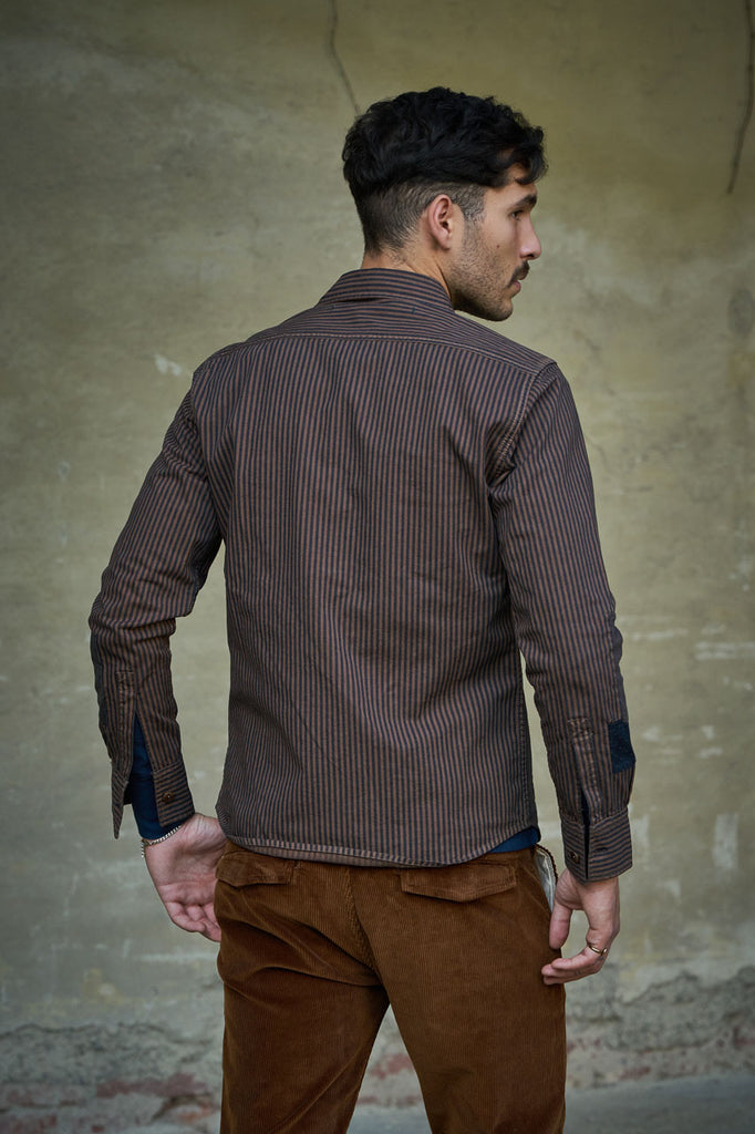 Scarti Lab Shirt/Jacket 401-SM225 Brown Stripe Overdyed B(N)B Collection
